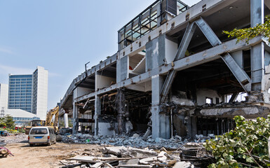 Close up of building demolition site