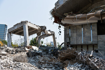 Close up of building demolition site