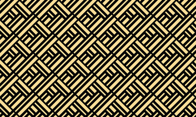 Abstract geometric pattern with stripes, lines. Seamless vector background. Gold and black ornament. Simple lattice graphic design