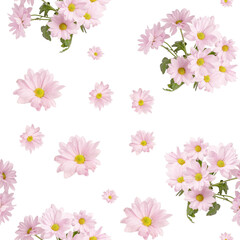 Fototapeta na wymiar Bouquets and flowers of chrysanthemums in a seamless pattern.