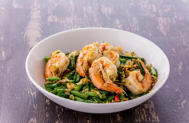 Stir fried onion flower stem with Shrimp