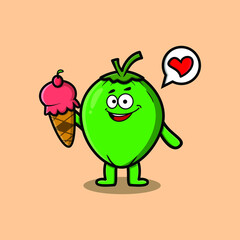 Cute Cartoon Coconut character holding ice cream cone