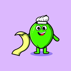 Cute cartoon Coconut chef character with menu in hand