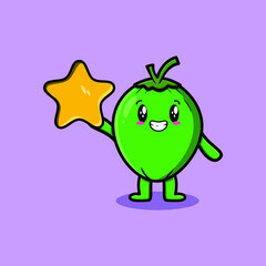 Cute cartoon Coconut character holding big golden star in cute modern style design