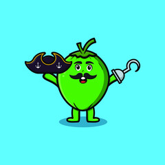 Cute cartoon pirate Coconut with hook hand in 3d modern style design