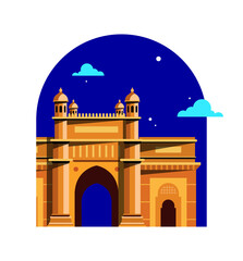 Gate Way of India in Mumbai. Vector flat graphic illustration