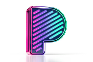 Bright futuristic style letter P in purple to green gradient. Colorful luminous 3D font. High quality 3D rendering.