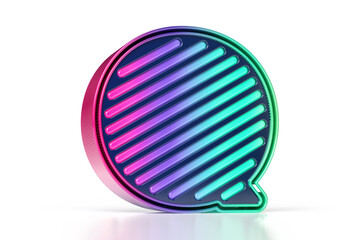 Retro luminous 3D alphabet. Flashy letter Q in pink to bluish green gradient on white background. High quality 3D rendering.