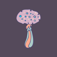 Magic mushroom. Psychedelic hallucination. Vector illustration in pastel colors isolated. 60s trippy hippie art for sticker, patch or poster design.