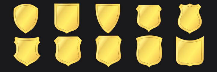 Golden shields set. Heraldic in gold. - obrazy, fototapety, plakaty