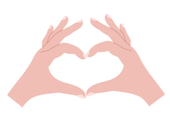 Woman hands showing heart shape gesture, vector illustration, sketch. Symbol of love. Dating, wedding and Valentine day theme. Print for cards, clothes, seasonal design and decor. 