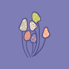 Magic mushroom. Psychedelic hallucination. Vector illustration in pastel colors isolated. 60s trippy hippie art for sticker, patch or poster design.