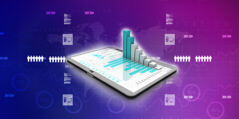3d illustration business Graph in tablet 