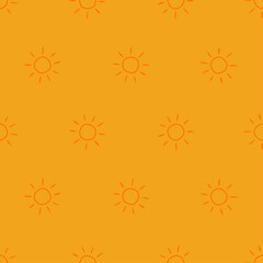 Orange sun seamless pattern on yellow background.