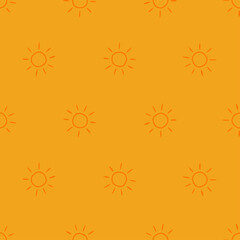 Orange sun seamless pattern on yellow background.