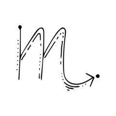 Zodiac sign Scorpio line art. Vector zodiac symbol. Constellation Scorpio. Hand drawn astrological element. Graphic illustration. Calendar horoscope of stars.