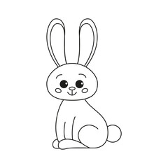 Cute outline rabbit, bunny for coloring. Rabbit Bunny Cartoon Outline Coloring Book or page for kids. Happy Easter in doodle style. Illustration Vector.