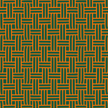 Orange seamless pattern with green woven design.