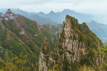 Fototapeta na wymiar Canion do Funil with mountains on a moody day