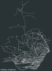 Detailed negative navigation white lines urban street roads map of the HÖTTING DISTRICT of the Austrian regional capital city of Innsbruck, Austria on dark gray background