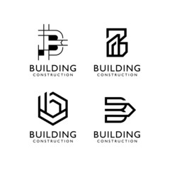 set of  initial letter b with real estate symbol. building logo design collection