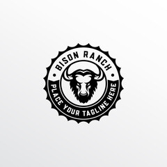 Vintage emblem and badges for bison ranch logo design vector template