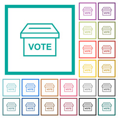 Ballot box outline flat color icons with quadrant frames