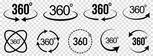 360 degree views icons set. Vector illustration isolated on transparent background