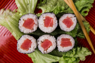 maki roll with tuna and rice japanese cuisine delivery
