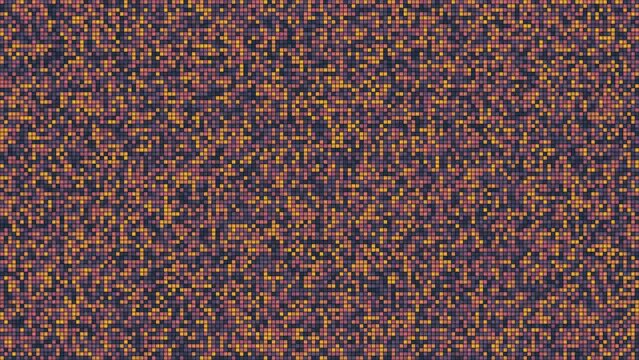 Abstrakte Hintergrundtextur, bestehend aus sich ver&auml;ndernden kleinen farbigen Quadraten (Pixel, Raster) -  Orange bis violett