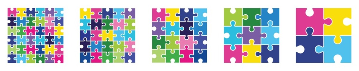 Puzzles grid vector. collection puzzle pieces blank template. Jigsaw puzzle isolated on white background. Vector illustration 