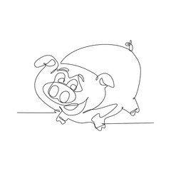 One Line Drawing of a Cute Pig Animal