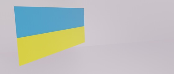 Ukrainian flag in a bright room with copy space for text or presentation. Modern abstract background 3d rendering. Support for Ukraine.