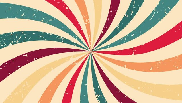 Retro background with curved, rays or stripes in the center. Rotating, spiral stripes. Sunburst or sun burst retro background. Turquoise and red colors.