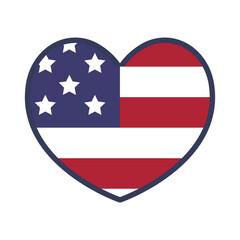 United states of America flag in shape heart. American patriot. USA love. Independence day.