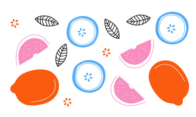 Fruits line drawing art illustration. Vector line drawing of fruit. Minimalist sketch for logo, posters, wall art, healthy concept. Contemporary abstract vector illustration. Colorful abstract fruit