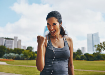 Yes Ive done it once again. Cropped shot of an attractive young sportswoman cheering while working...