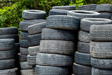 A pile of old car tires