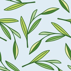 Simple foliage seamless pattern. Delicate leaf and branches ornament.