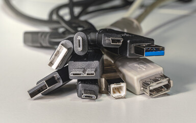 Wires, Cables, Cords - Various Types of Old, Used and Modern USB Connectors