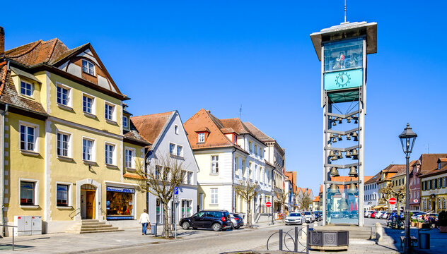 Gunzenhausen, Germany - March 26: historic buildings at the old town of Gunzenhausen on March 26, 2022