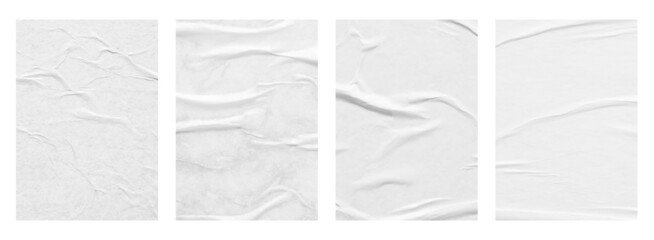 Blank white crumpled and creased paper poster texture set isolated on white background