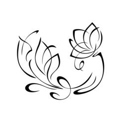 ornament 2250. decorative element with a blooming flower on a stem with leaves and swirls. graphic decor