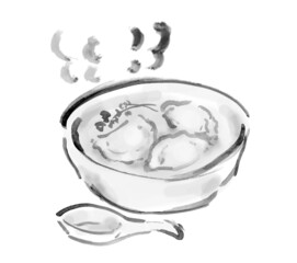 水餃子の手描き和風イラスト　ベクター　モノクロ