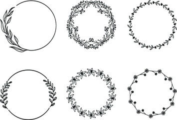 gold-flower-border-golden-circle-flower-frame-monogram-logo-design-gradient | set of frames with flowers