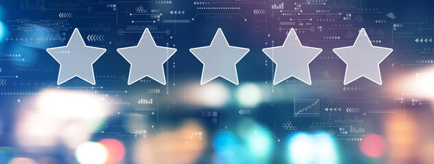 Rating star concept with blurred city lights at night