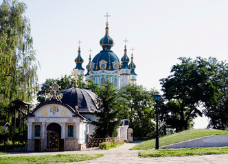 Fototapeta na wymiar Andriivska church in summer Kyiv in Ukraine