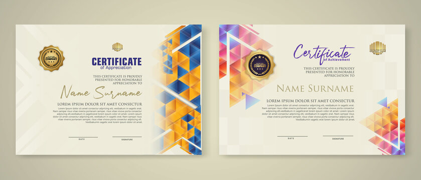 Two set certificate template with dynamic and futuristic polygonal color and modern background.