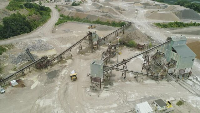 Aerial Shot of Indiana Crushed Limestone Quarry on the Ohio River 