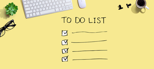 To do list with a computer keyboard and a mouse